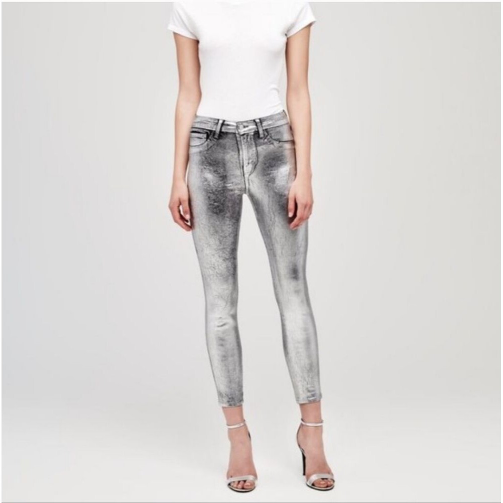 L’AGENCE Margot High Rise Cloud/Gunmetal Coated Crkl Foil Skinny Jeans 25
